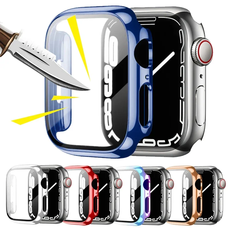 

Plating Case For Apple watch 9 8 7 SE 6 5 3 45mm 44mm 41mm 40mm Screen Protector Tempered Glass Cover 38 42mm iWatch Accessories