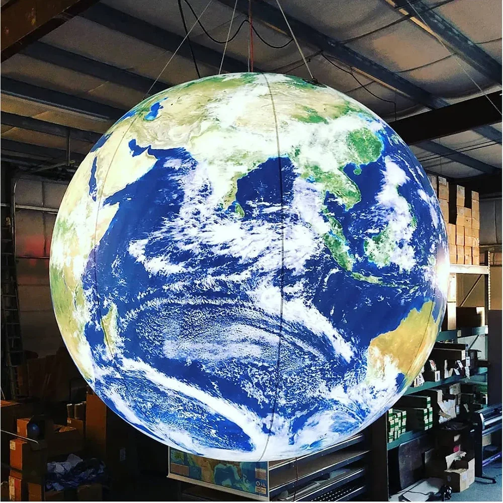 Large Inflatable Earth ball Moon Planets Globe Earth Balloon With LED Light and blower for Stage Party Advertising Decoration