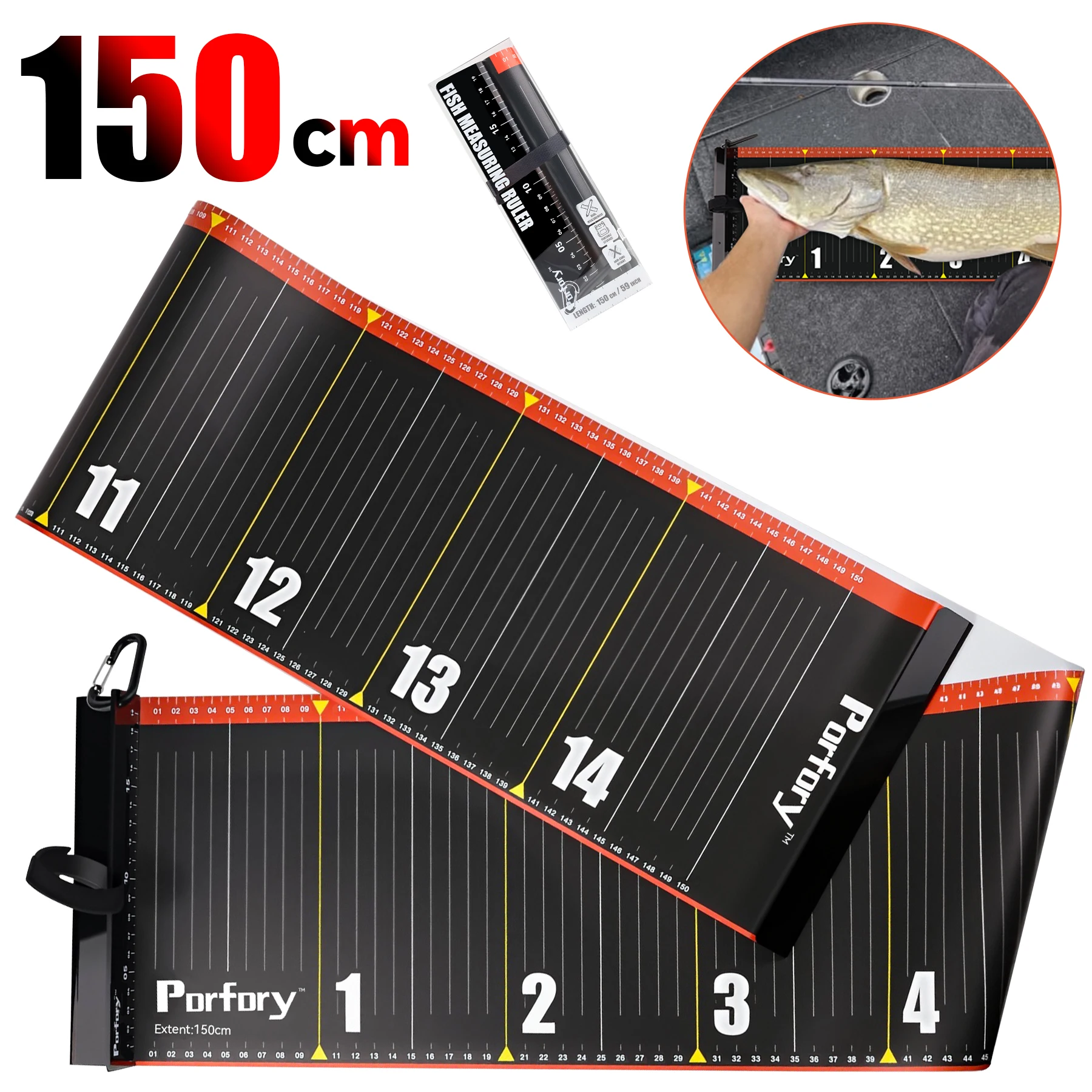 Porfory 150cm Waterproof PVC Measuring Fish Ruler with Board Fishing Ruler Precise Measurement Fishing Gear Tools