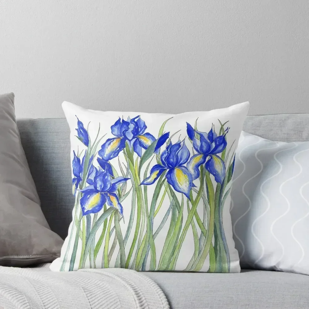 

Blue Iris, Illustration Throw Pillow Luxury Pillow Case Pillowcase Cushion Throw Pillow Covers