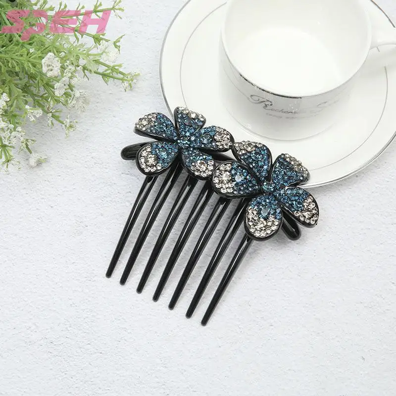 Curling comb comb headdress elegant temperament Flower Rhinestone ball head curler hairdress seven tooth comb card hair comb