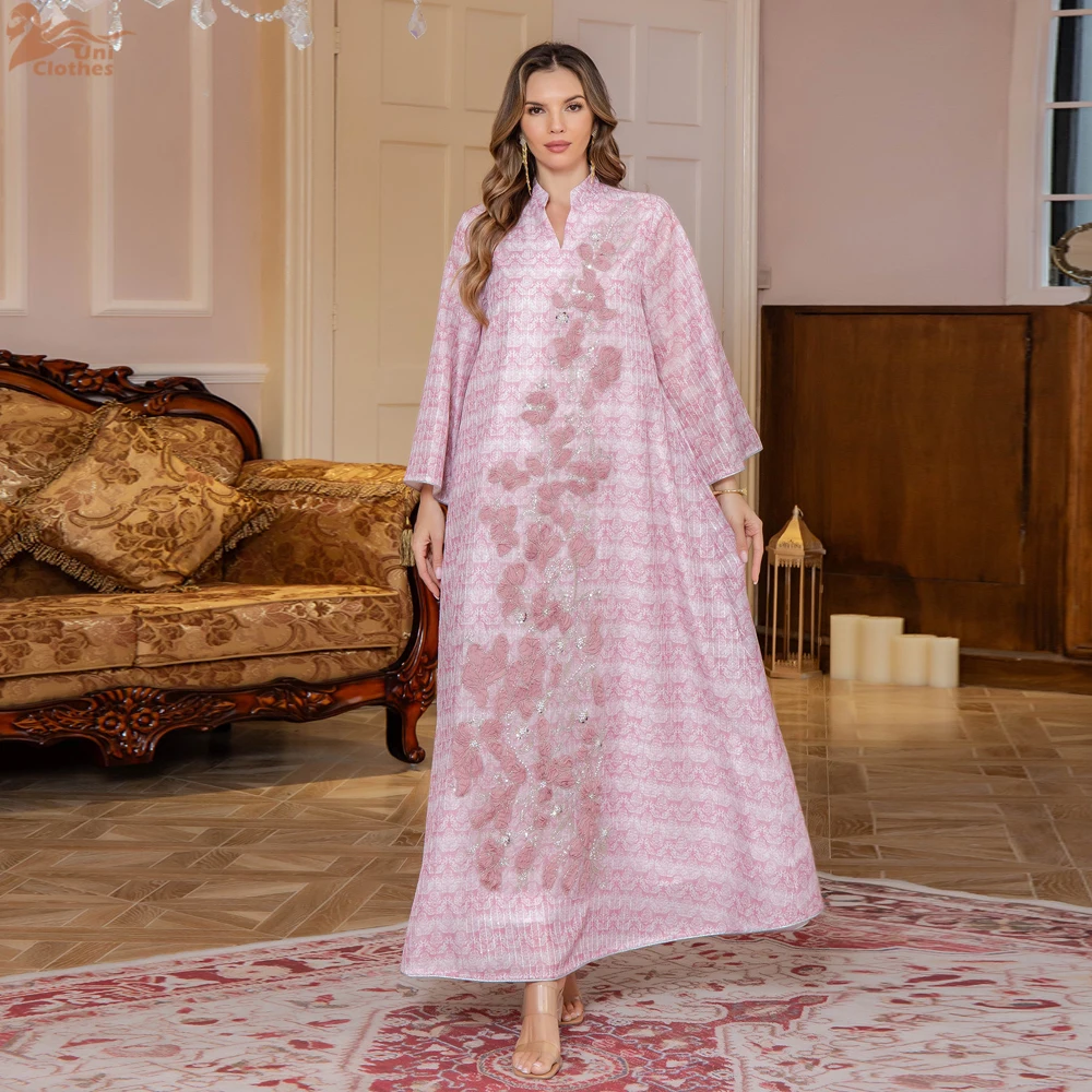 ﻿   Dubai Abaya Lusso Per Le Donne Musulmane Abito Da Sera Ricamato Floreale Caftano Elegante Patchwork Abbigliamento Donna 2025