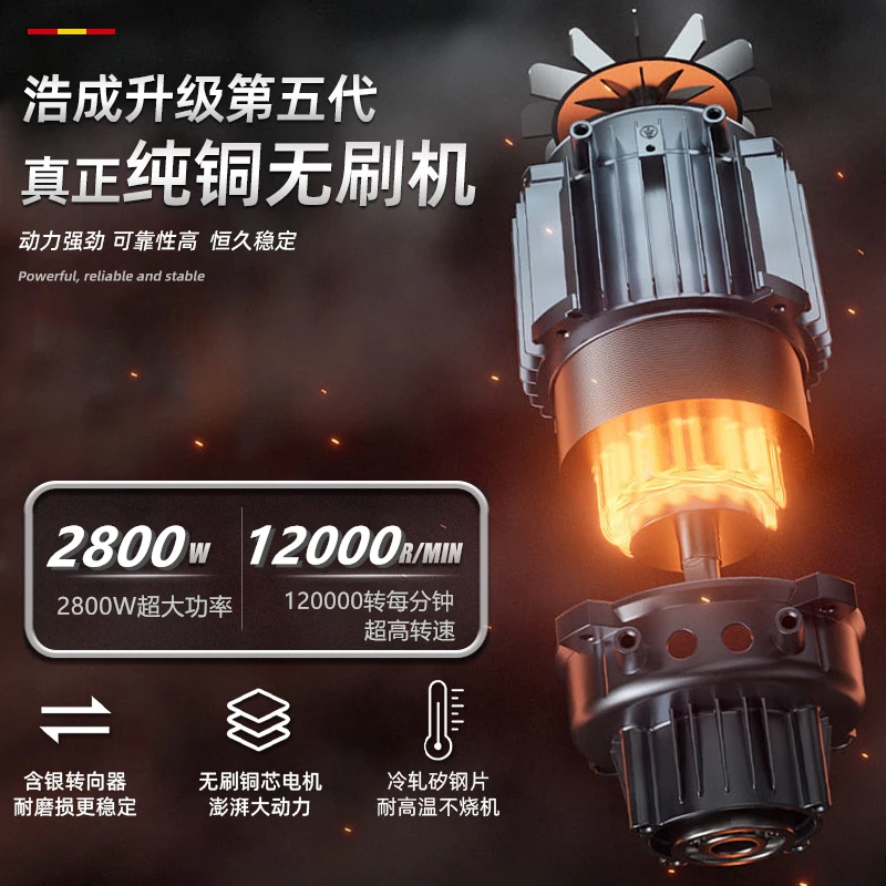 Brushless Cordless Lithium Angle Grinder High Power Handheld Cutting Grinding Polishing Machine Household Portable Power Tool