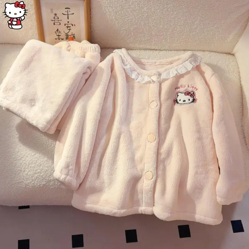حار سانريو فتاة المتسكعون مجموعة مرحبا كيتي Y2K Kawaii أنيمي أزياء فضفاضة الخريف والشتاء سماكة الفانيلا ملابس الأطفال #2