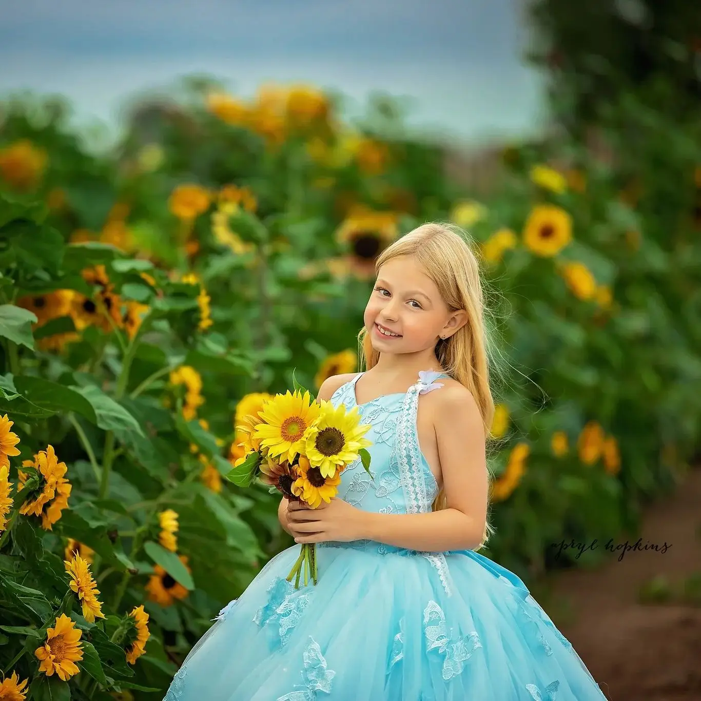 Abiti da ragazza di fiori blu cielo chiaro lunghezza del pavimento principessa bambini neonate primo compleanno vestito per la festa di nozze