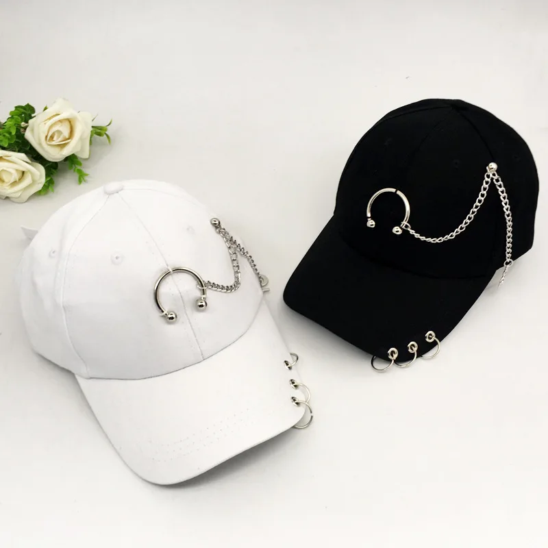 Hat Student's Iron Ring Peak Cap Jazz Cool G-Dragon Hip Hop Boys Girls Black Fashion Baseball Cap Trendy Hip Hop