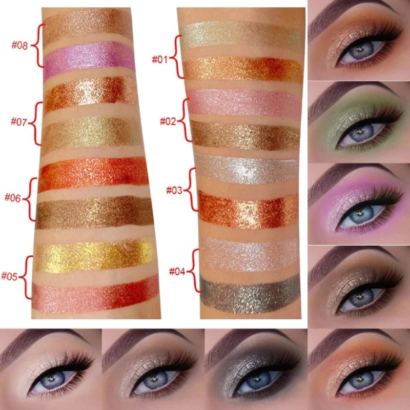 CmaaDu 8 Color 4Pcs/Set Pearl Waterproof Glitter Liquid Eyeshadow Gold Silver Makeup Lasting Shiny High Glow Eye Shadow Cosmetic