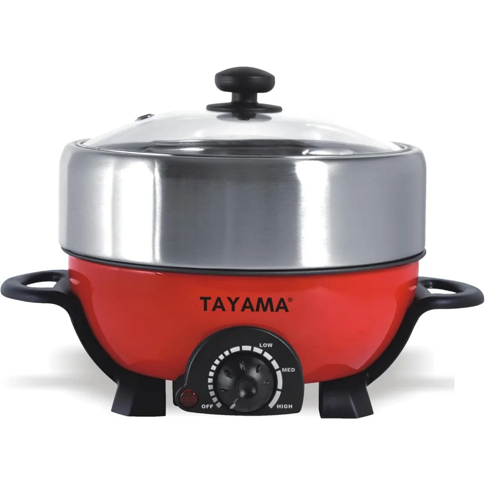 Shabu and Grill 3 Qt. Red Electric Multi-Cooker with Stainless Steel Pot, 3Qt