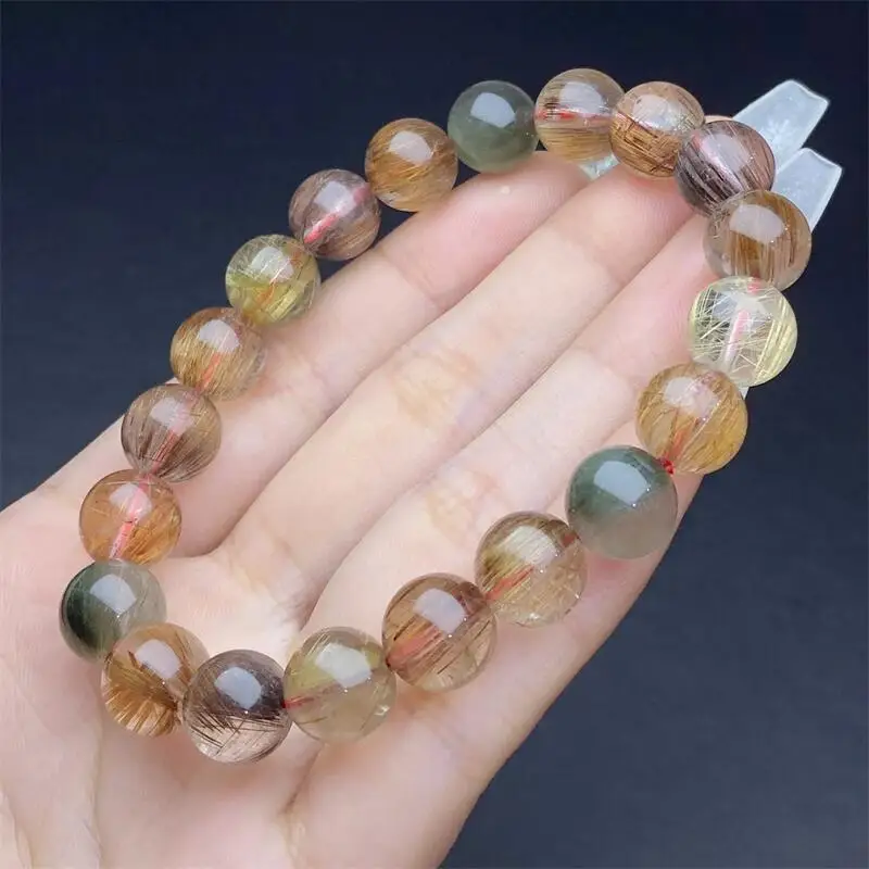 10MM Natural Colored Rutilated Quartz Bracelet Colorful Gemstone Strings Fashion Beautifully Jewelry For Men Women Gift 1PCS