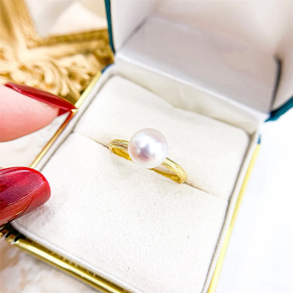 DIY Pearl Ring Accessories S925 Pure Silver Ring Empty Set K Gold Edition Ring Silver Jewelry Set Women's 7-10mm Round Beads