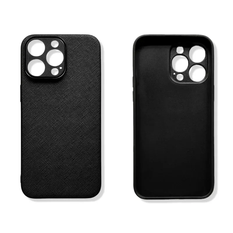 Minimalist TPU Lens Protection Leather Phone Case for Iphone 12 13 14 15 Pro Max Ultra-thin Hand Feel Business Crosshatch Design