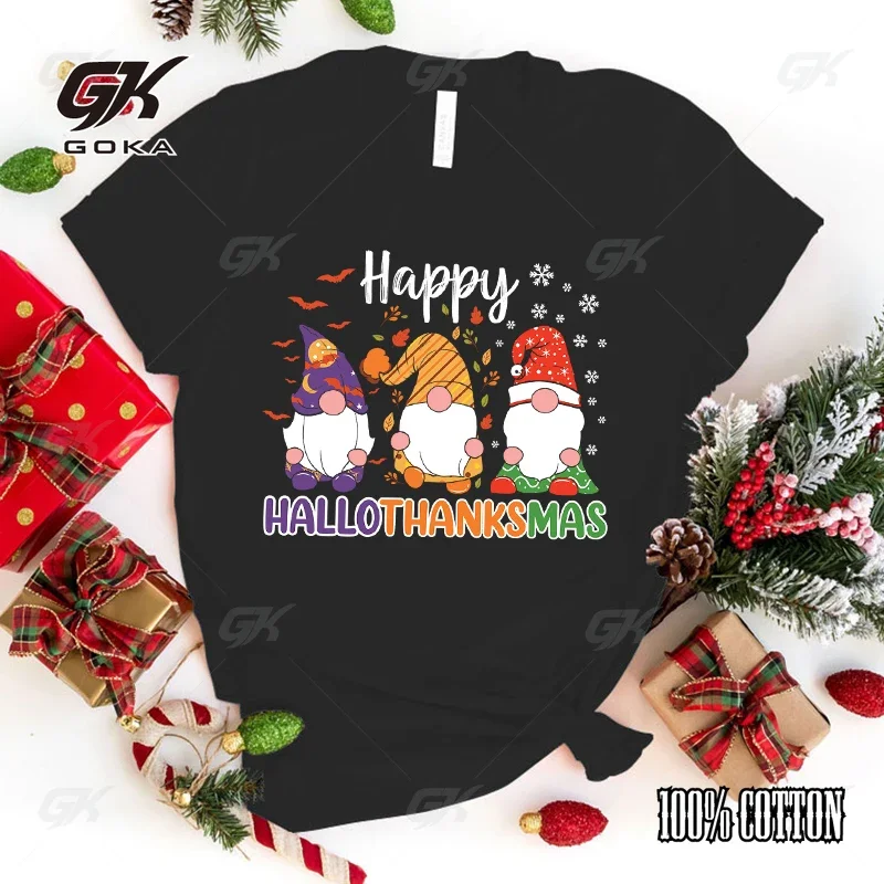 

Забавная футболка с графическим принтом «Счастливый Хэллоуин, День Благодарения, Рождественский гном», крутая летняя футболка в стиле Харадзюку с коротким рукавом