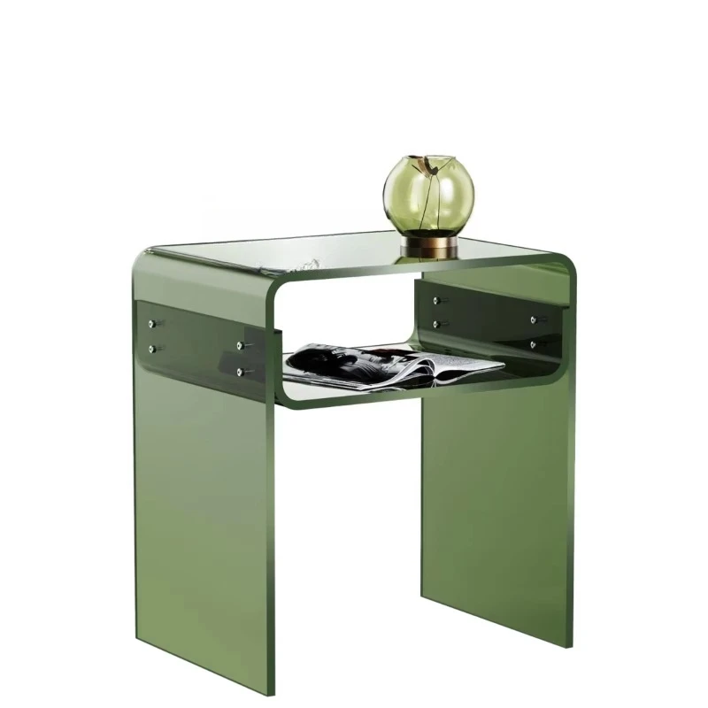 2-Layer green modern style bedside table, suitable for bedroom and living room home furnishings