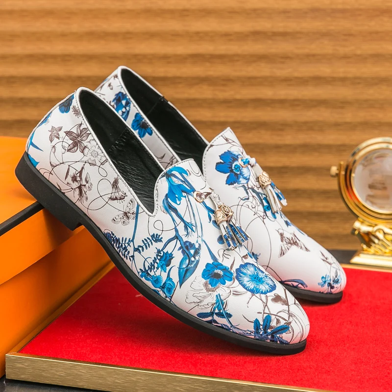 المألوف الفاخرة حذاء رجالي وأشار مطبوعة خفيفة الوزن تنفس مصمم أحذية جلدية رسمية أحذية الزفاف الاجتماعي للرجال #3