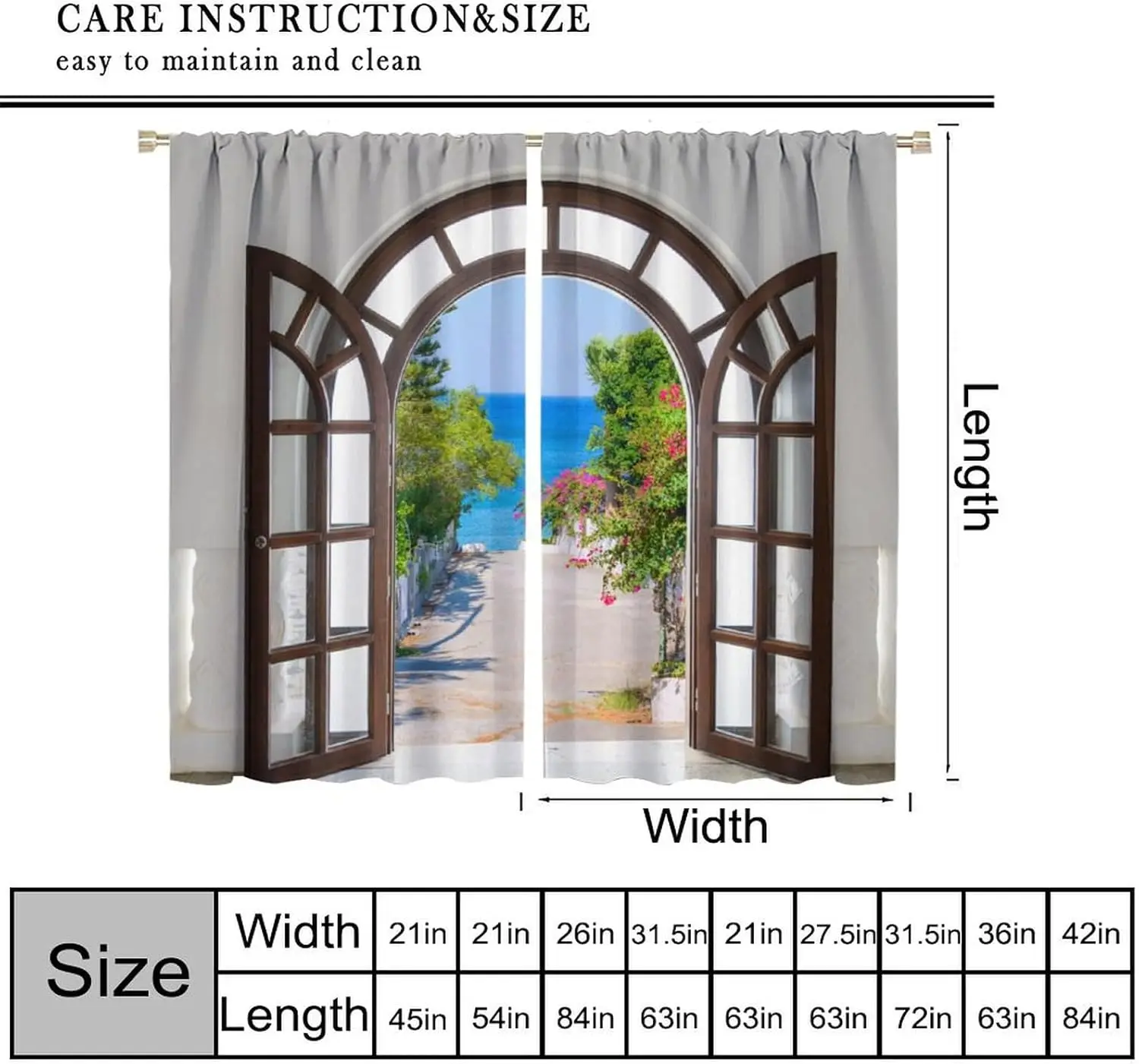 Beach Curtains,ltalian Style Ocean Sea View Print Window Treatments for Bedroom Living Room European Town Summer Season 2 Panel
