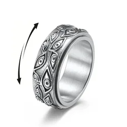 Punk Demon Eye Carved Anti Stress Ring Man Stainless Steel Rotating Anxiety Control Fidget Rings Jewelry Anillo Antiestres