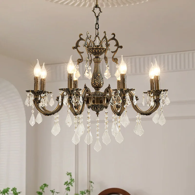 Copper hair chandelier American light luxury living room chandelier candle crystal room light master bedroom light retro dining