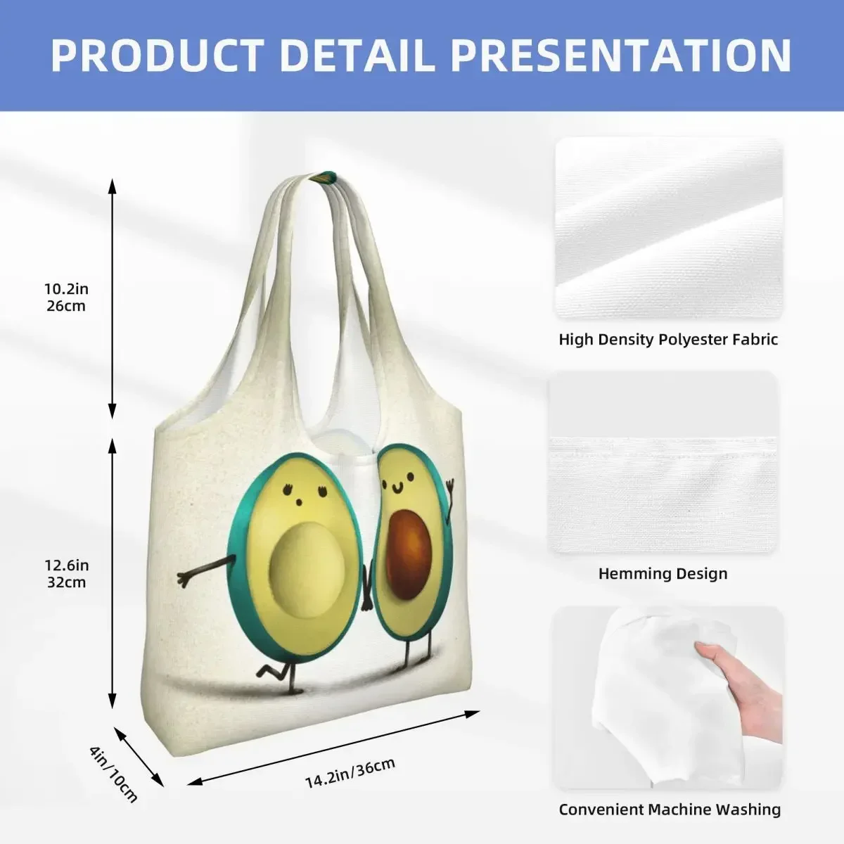 Kawaii Printing Avocado Love Shopping Tote Bag Portable Canvas Shopper Shoulder Fruit Vegan Bags Photography Handbags