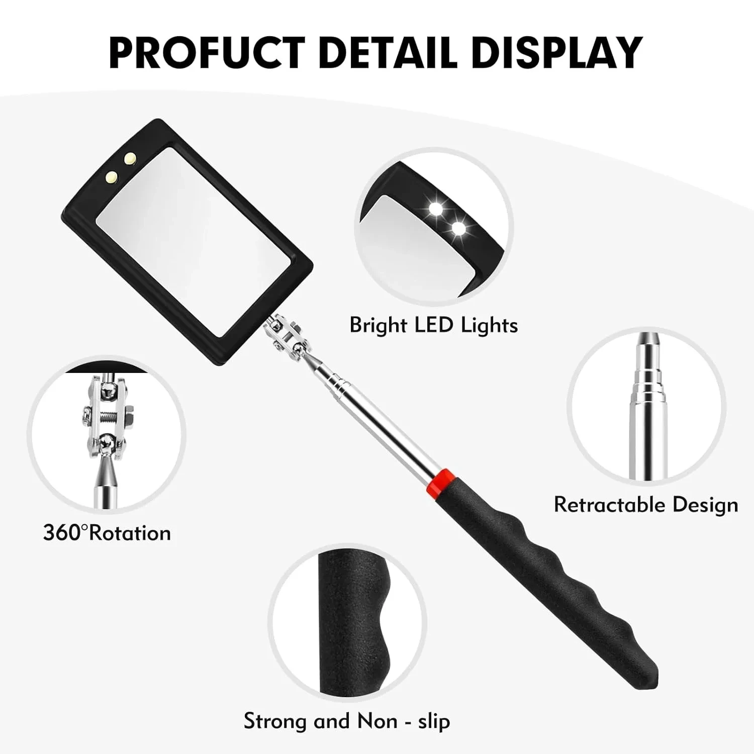Car 360° Inspection Mirror LED Light Telescopic Inspection Mirror for Check The Condition of Vehicle Automotive Repairs Tools image 2