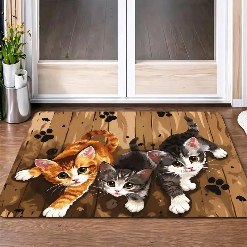 1 Piece Cartoon Kitten Paw Wooden Plush Rug, Comfortable All Season Lightweight Easy To Care, Home Decor For Living Room, Bedroom, Foyer, Autumn Winter