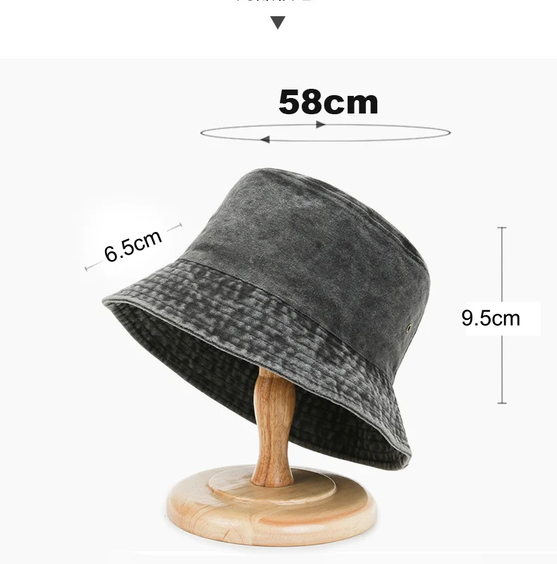 Custom Logo Unisex Fashion Washed Denim Bucket Hat Solid Vintage Fisherman Hat for Women Men Outdoor Sun Visor Cap Panama Hat