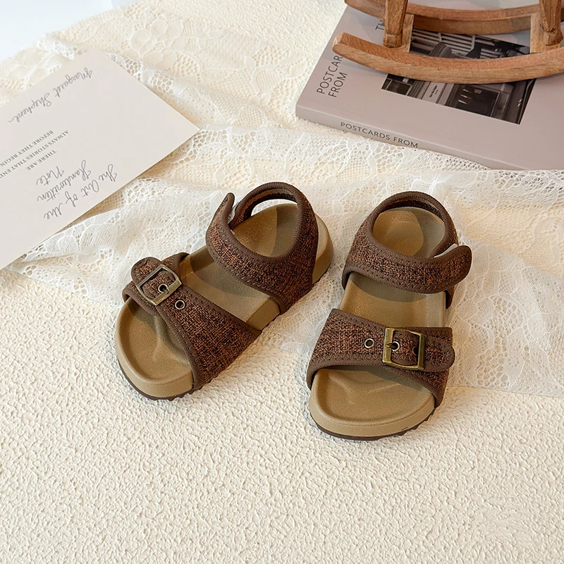 Summer Toddler Kids Boys Girls Woven Open Toe Sandals Adjustable Buckle Soft Non-Slip Sole Breathable Beach Daily Outdoor Wear