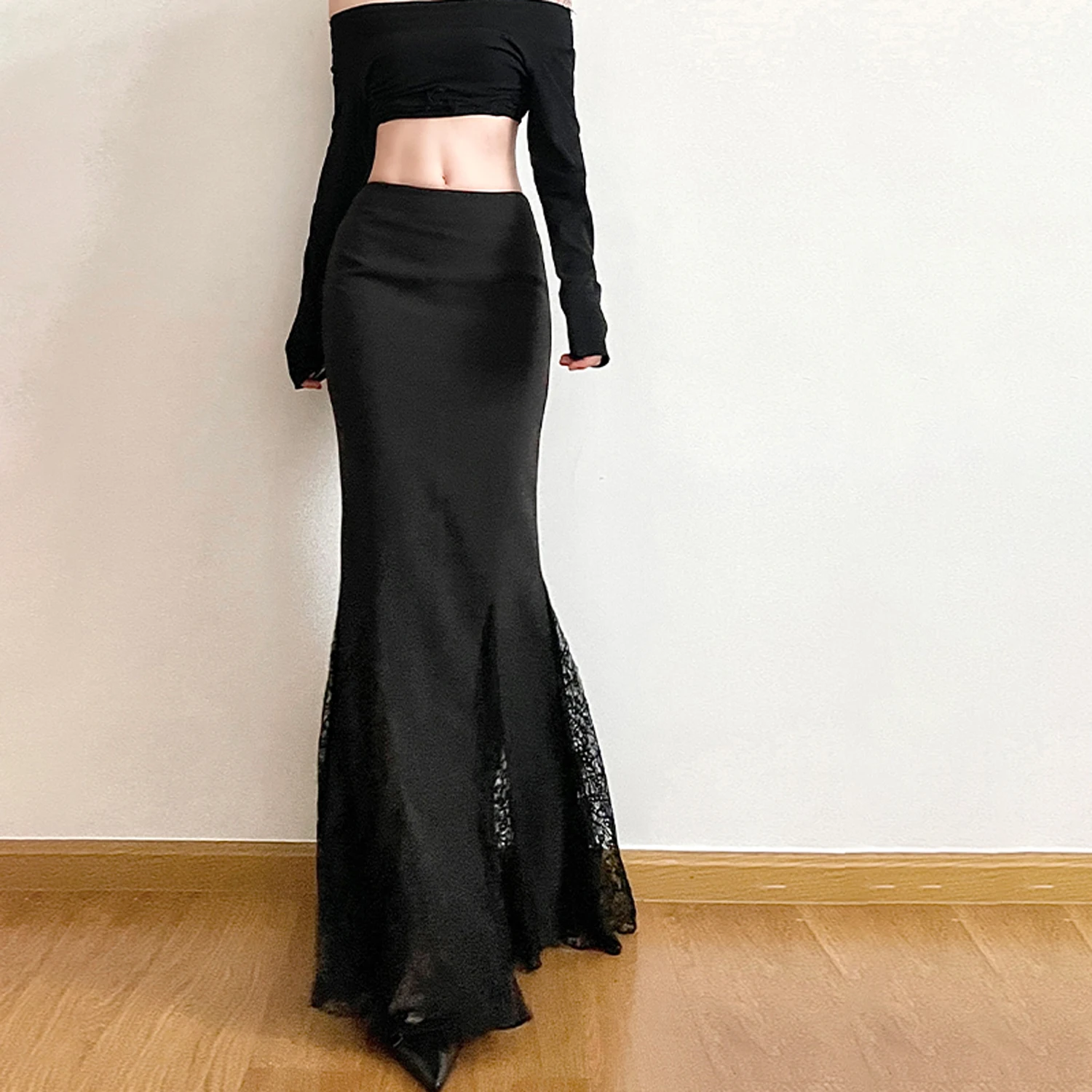 2025 New Korean Lace Splicing Half length Skirt, Large Size, High Waist, Slim Look, Wrapped Hips, Fishtail Skirt for Women