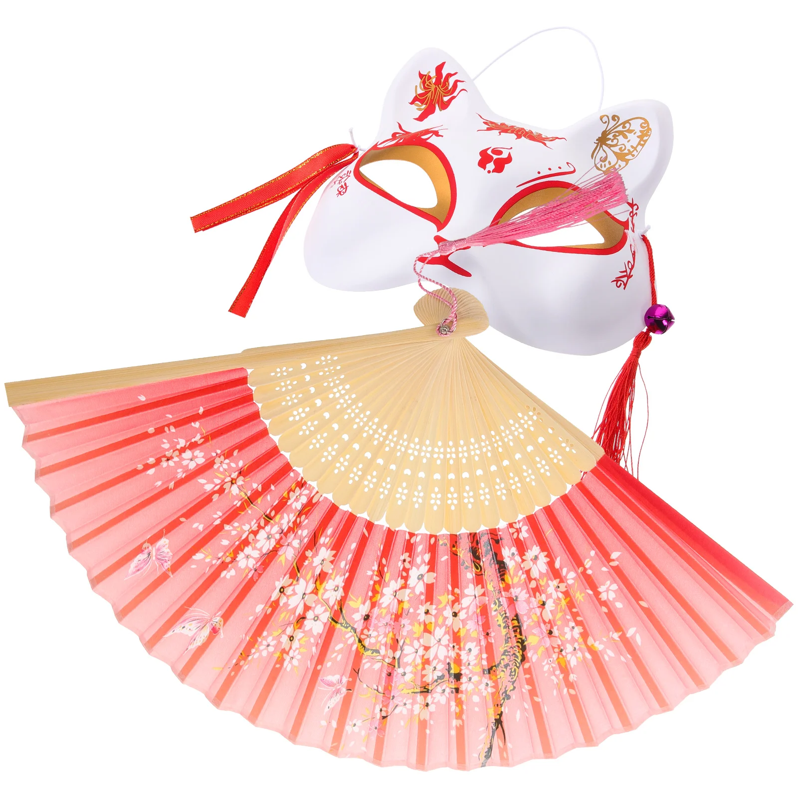

1 set Fox Mask Foldable Fan Red Snow Japanese Style Cosplay Masquerade Party Supplies Decorative Prop Animal Half Mask Festival