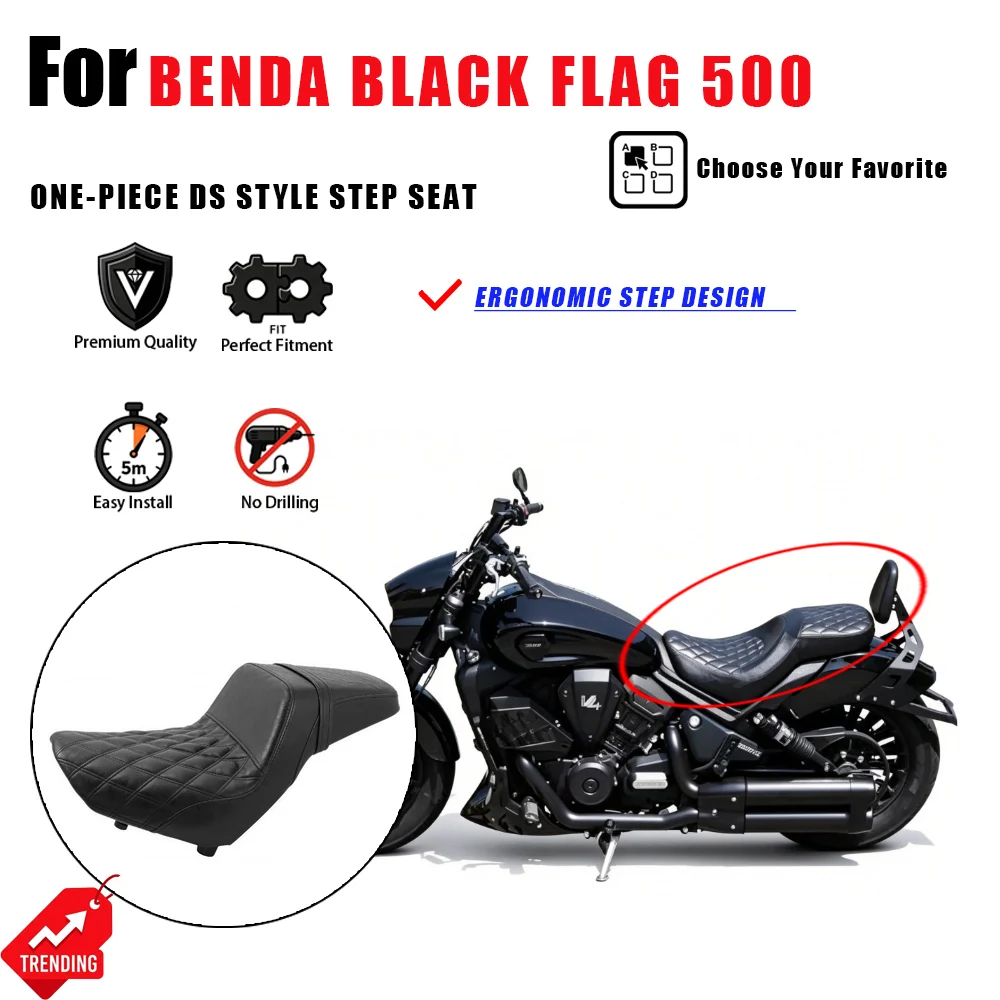 

For Benda Black Flag 500 DS Style One-piece Step Seat Two-up Double Saddle Cushion Accesorios Moto Asiento Moto