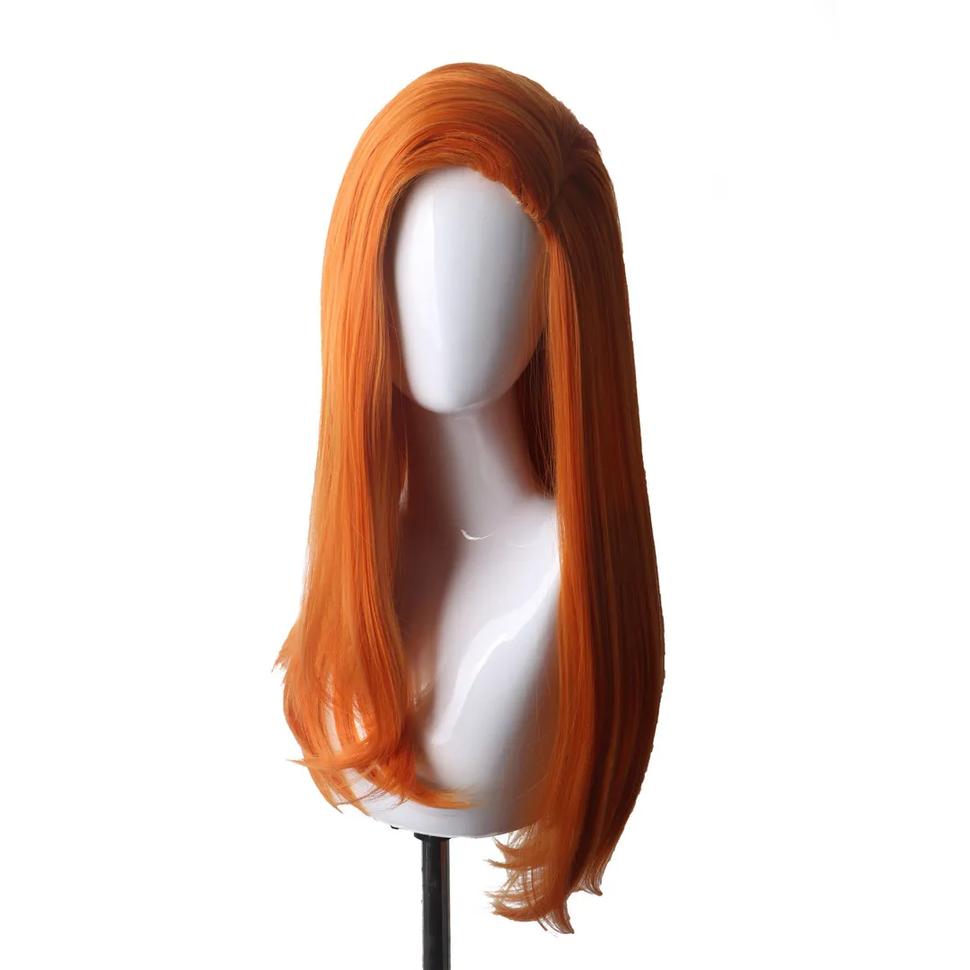 Universal COS wig side-parted ladies' orange long straight synthetic wig headpiece for parties and daily wear