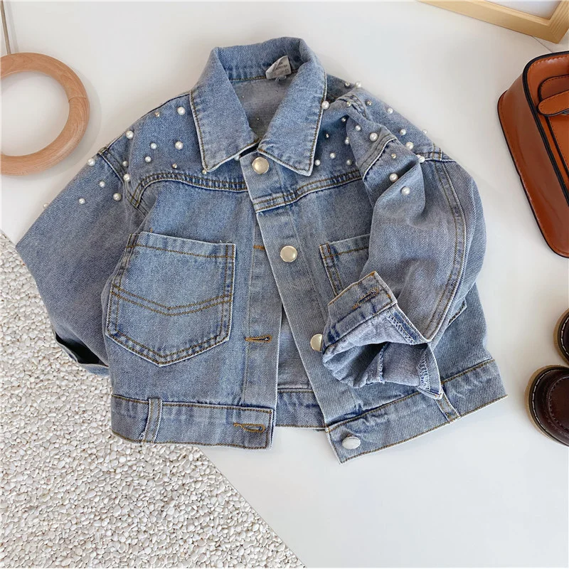 

New Girls Single-breasted Denim Jacket Coat for Children's Clothing Baby Teens Princess Kids Retro Blue Pattern Tops Outwear
