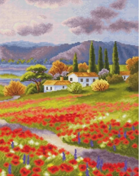 AFTERNOON hillside poppy 41-49 counted 16CT 14CT 18CT DIY Cross Stitch Sets Chinese Cross-stitch Kits Embroidery Needlework