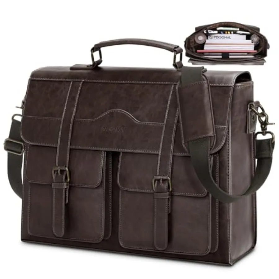 Mens Messenger Bag 17 Inch Vintage Leather Laptop Briefcase Magnetic Closure Large Satchel Computer Shoulder Bag