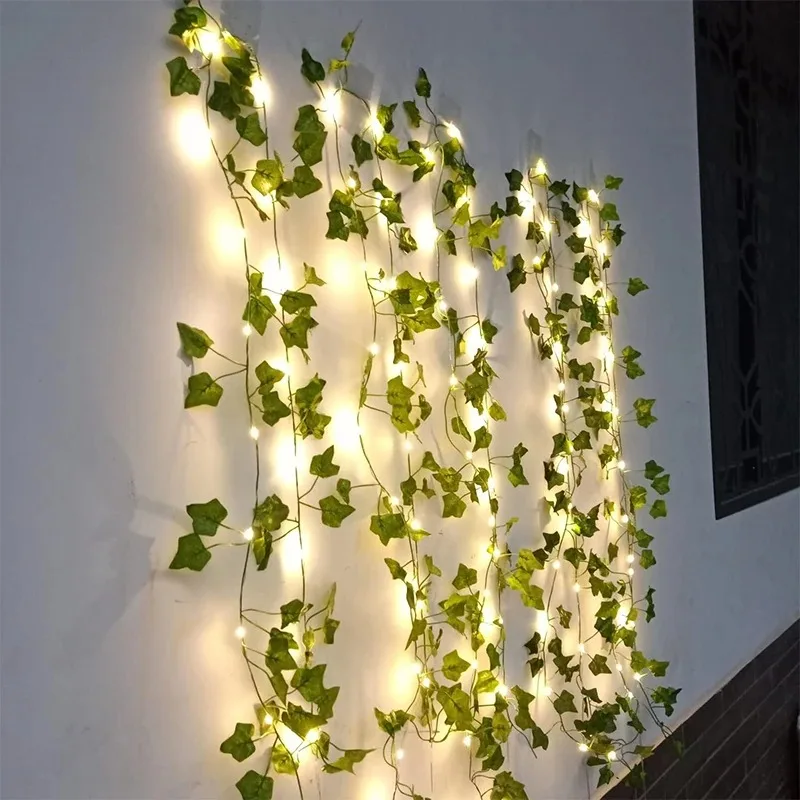 2/10M Seidenblätter Künstliche Efeu-Girlande Grüne Blätter LED-Lichterkette Heimdekoration Hängende Girlande Künstliche Pflanzen Hochzeitsdekoration – Detail 5