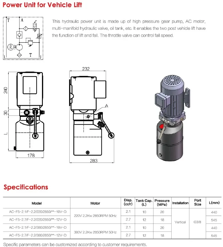 S   Durable Strong Mechanical  Vehicle Lift Hydraulic Power Unit
