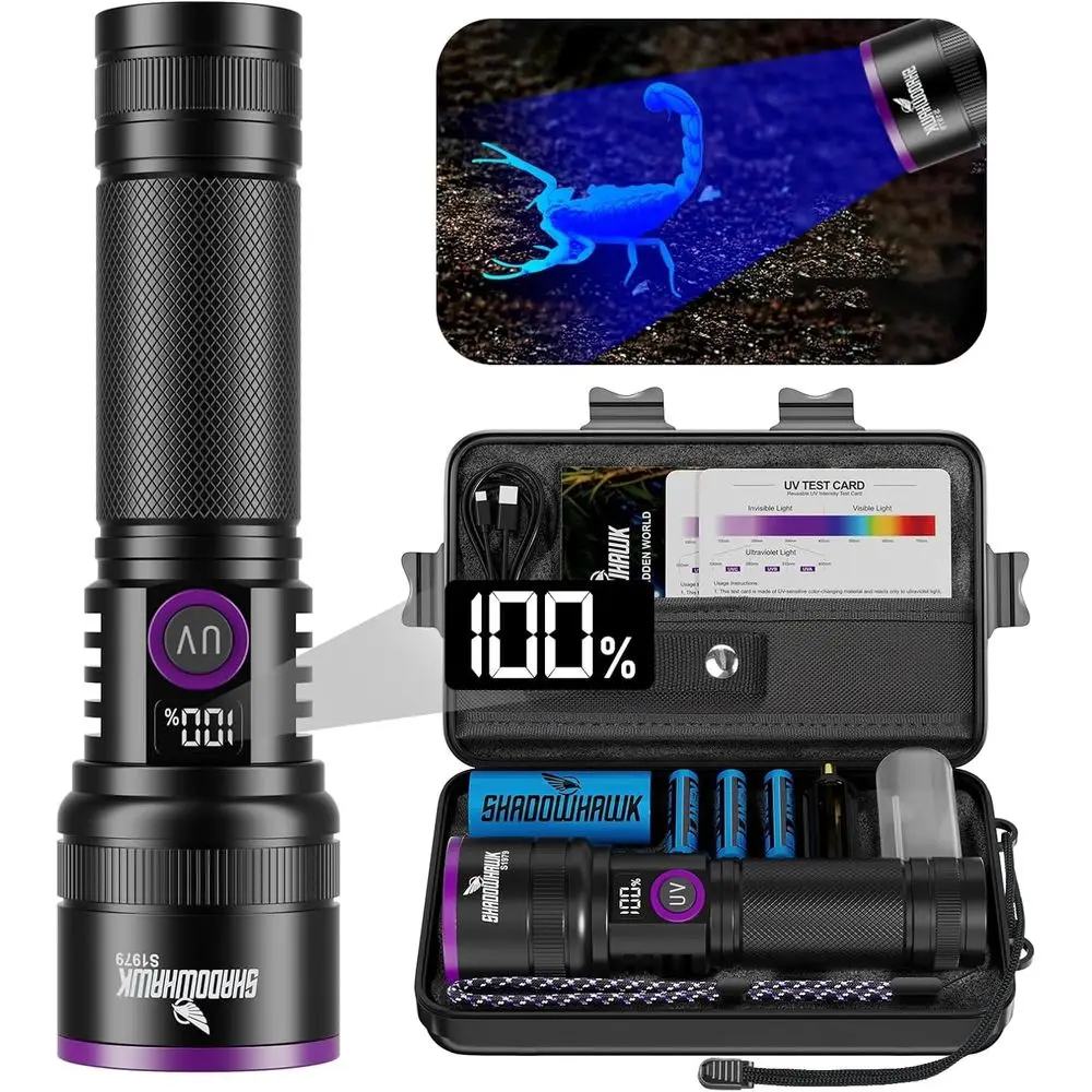 

Rechargeable 30W UV Blacklight Flashlight with LCD Display for Urine Detection, Resin Curing, and More