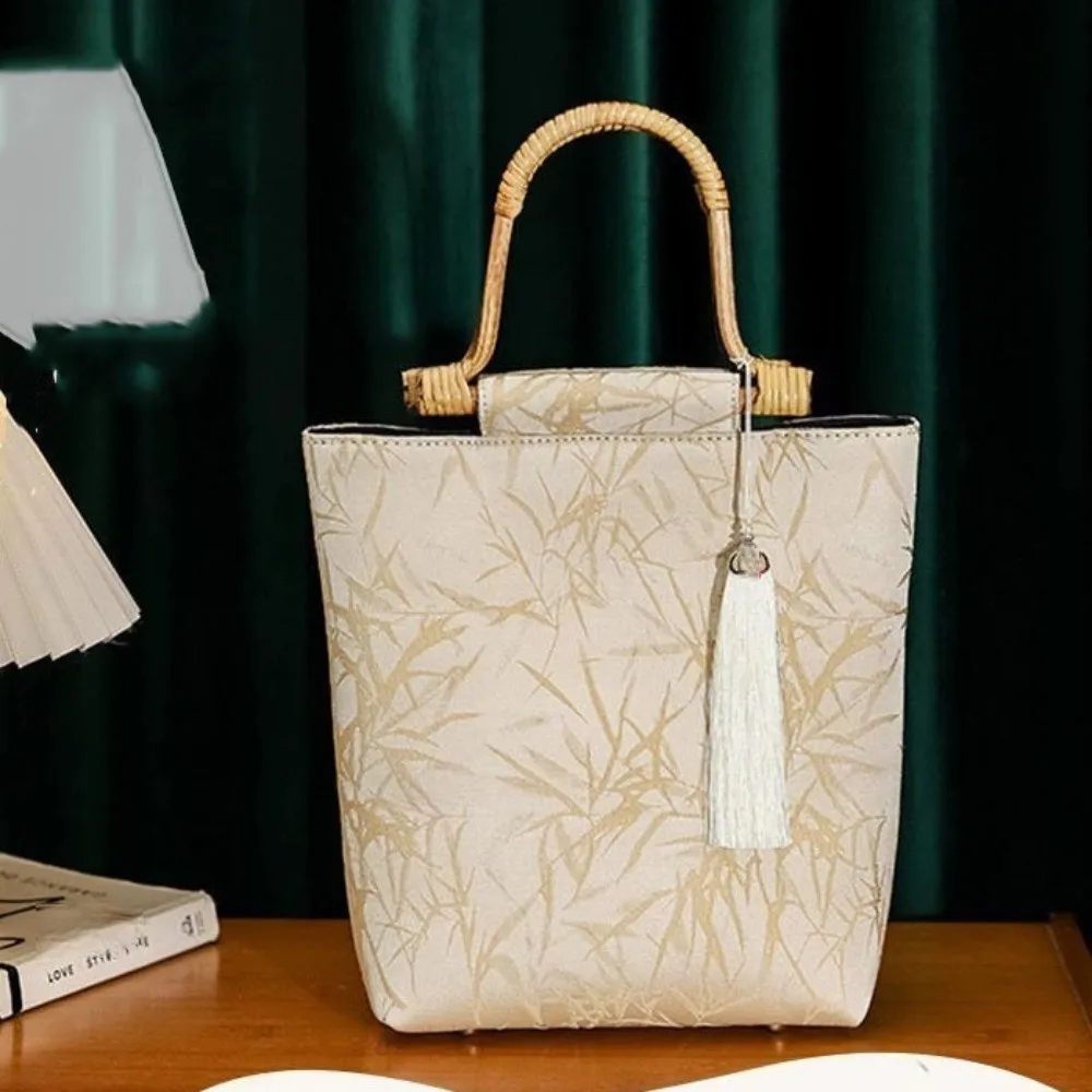Canvas Jacquard Tote Bag Bamboo Joint Cheongsam Accessories Chinese Style Handbag Large Capacity Hand-held Hanfu Underarm Bag