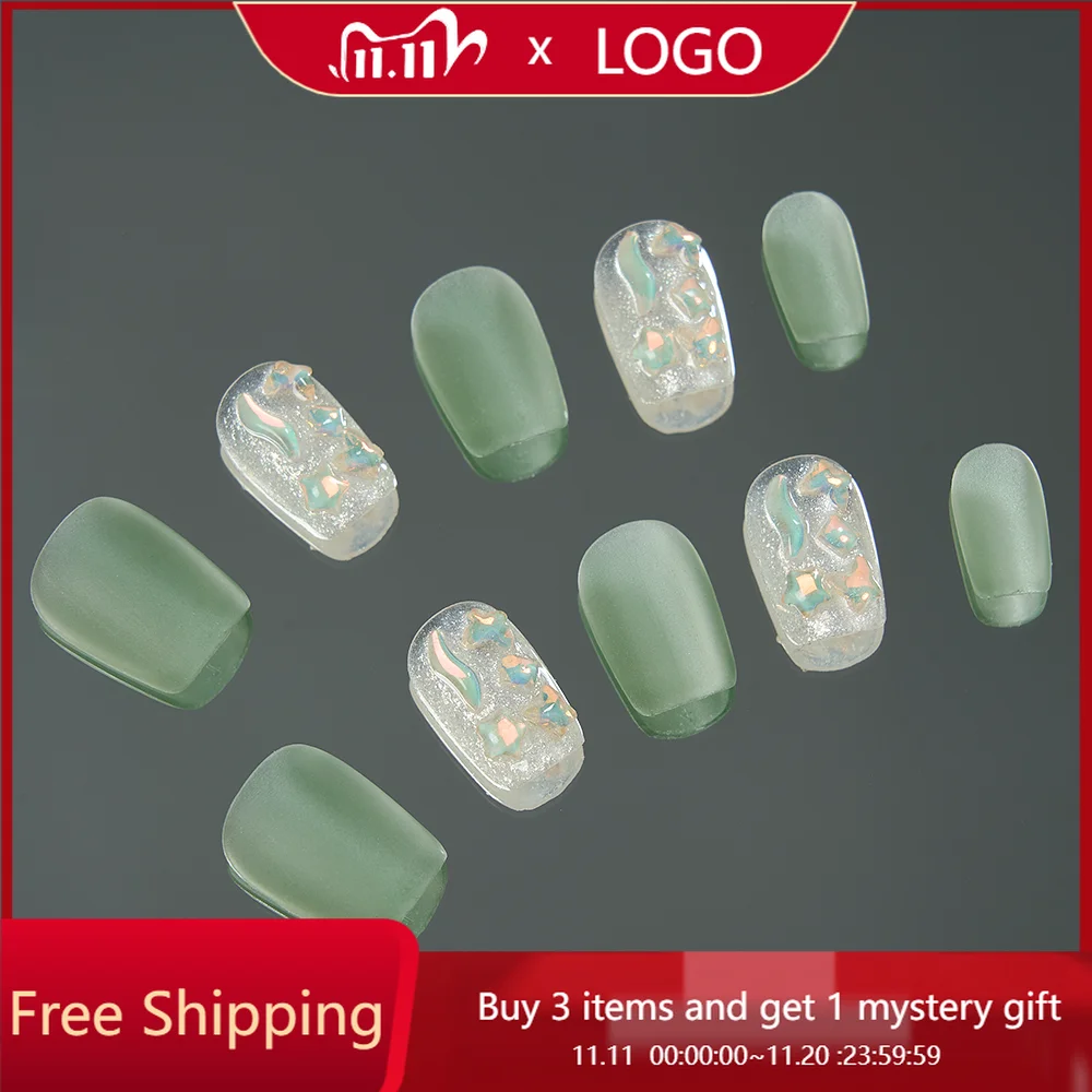 

10 шт., пресс для ногтей ручной работы, матовый виноград, молочно-зеленый, полное покрытие, типсы для ногтей для женщин и девочек, съемные носимые ногти