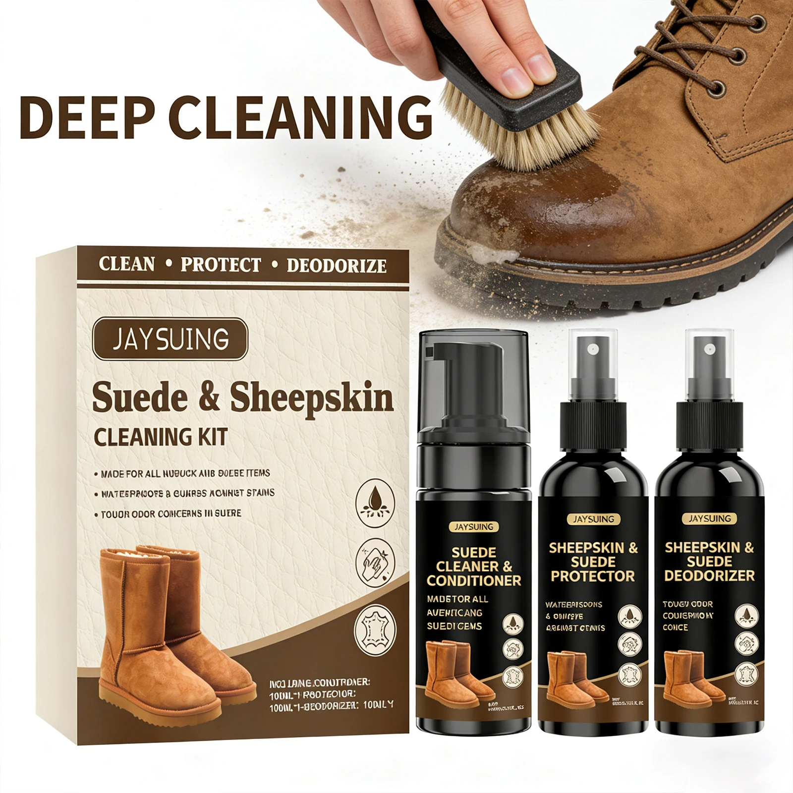 Suede & Sheepskin Cleaning Kit Remove Stubborn Stain Eliminate Odor Decontamination Made for All Nubuck Waterproof Shoe Care Set