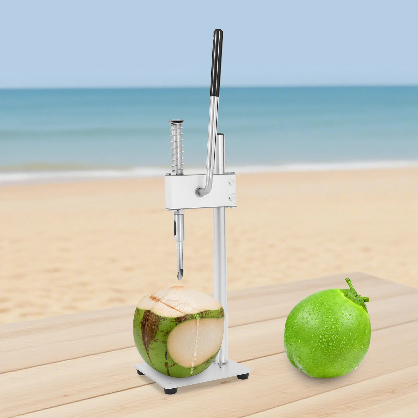 Stainless Steel Coconut Opener Tool Spring-Assisted 7.87in Adjustable Tabletop Coco Opener Kit with Gloves for Home/Picnic