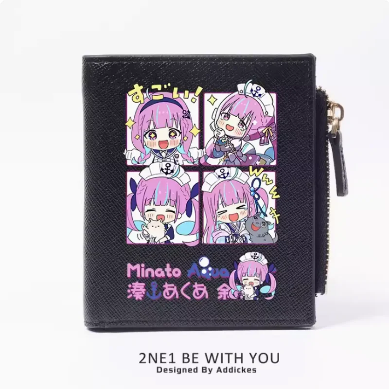 Hololive Minato Aqua Anime Fashion Wallet PU Purse Card Coin Zipper Money Bag, Cosplay Gift B554