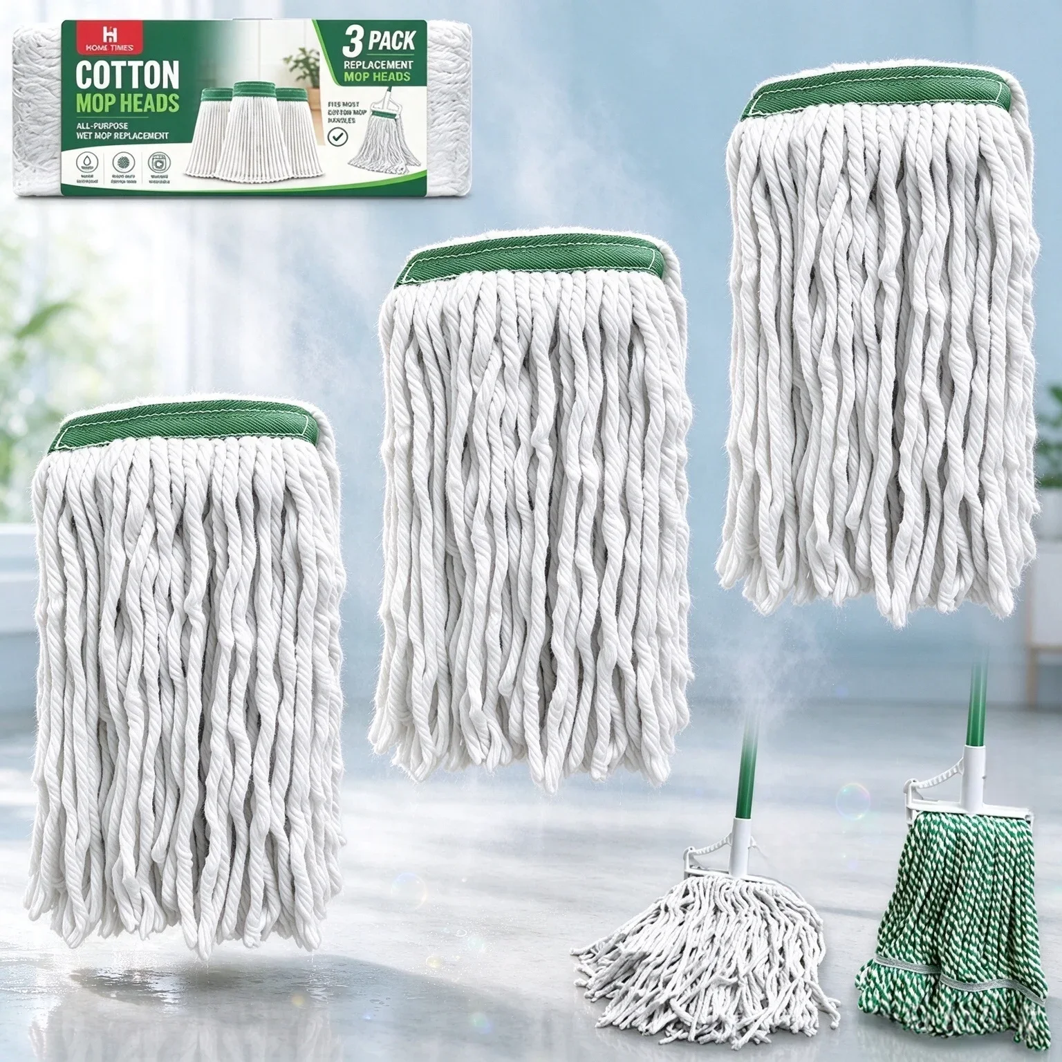 3Pk Cotton String Mop Refills, Heavy Duty Mop Heads Compatible with Libman Mop Handles, Home Commercial Industrial Cleaning