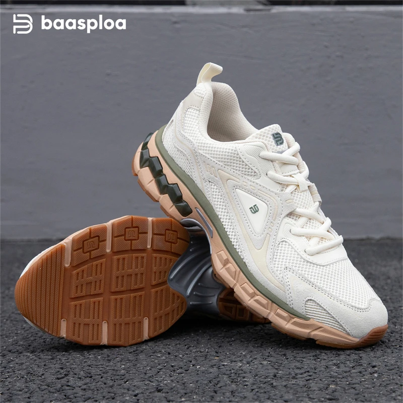 Baasploa الرجال أحذية رياضية كاجوال شبكة تنفس الرجعية احذية الجري توسيد موضة الراحة أحذية رياضية الذكور الدانتيل متابعة عدم الانزلاق
