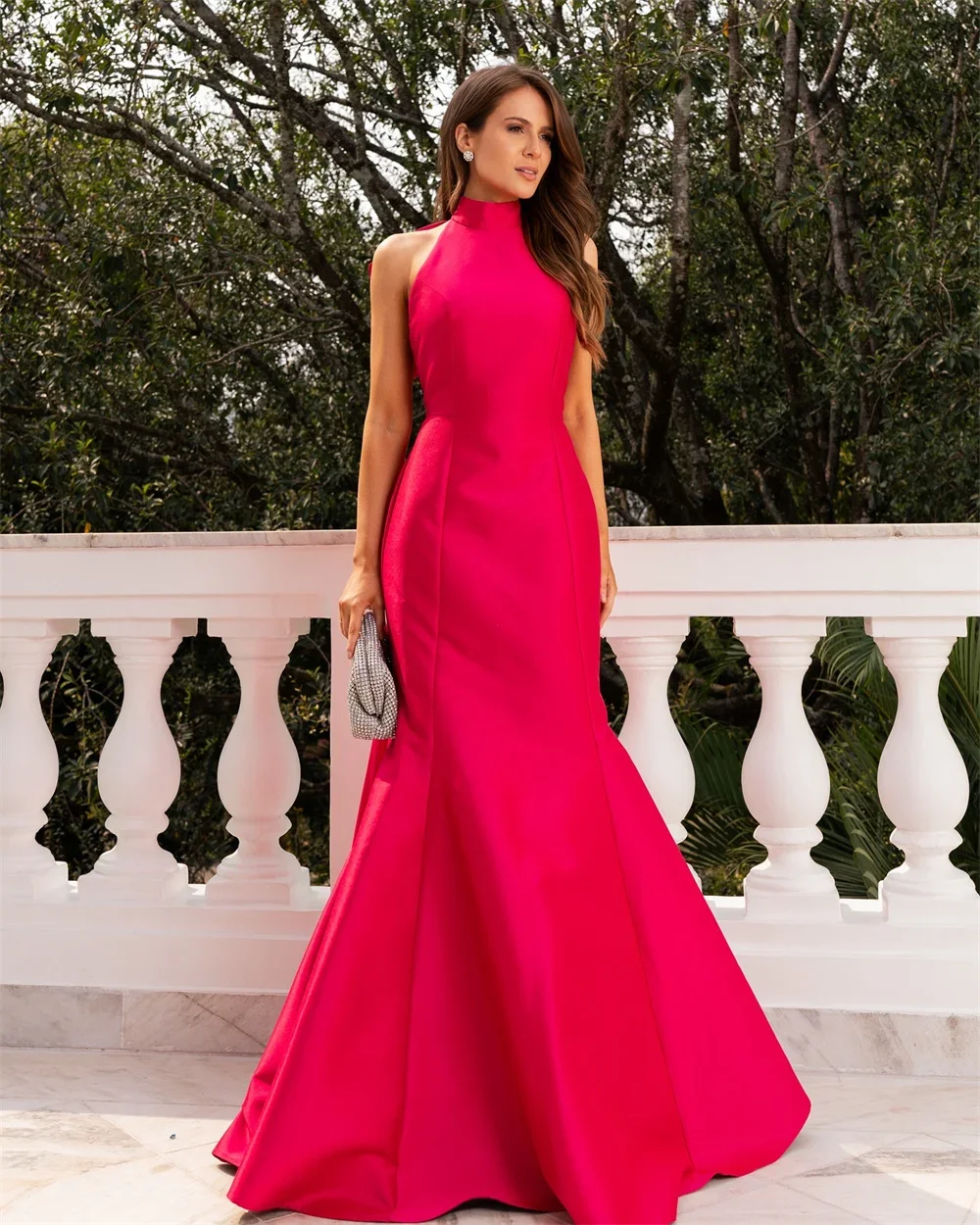 Abiti da ballo a sirena con collo alto rosso personalizzato Abiti da festa senza schienale Abiti lunghi fino al pavimento Abito da sera elegante