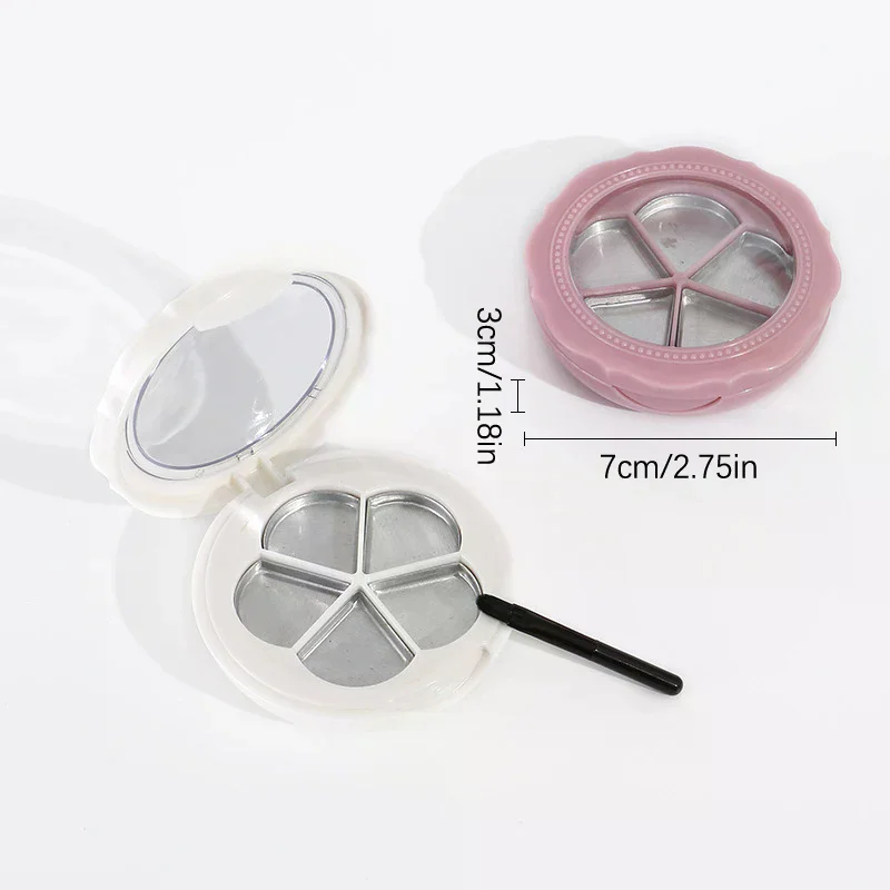 1개 꽃 모양 빈 5칸 파우더 컴팩트 아이섀도우 케이스 립스틱 용기 DIY 블러셔 박스 브러시와 거울 포함