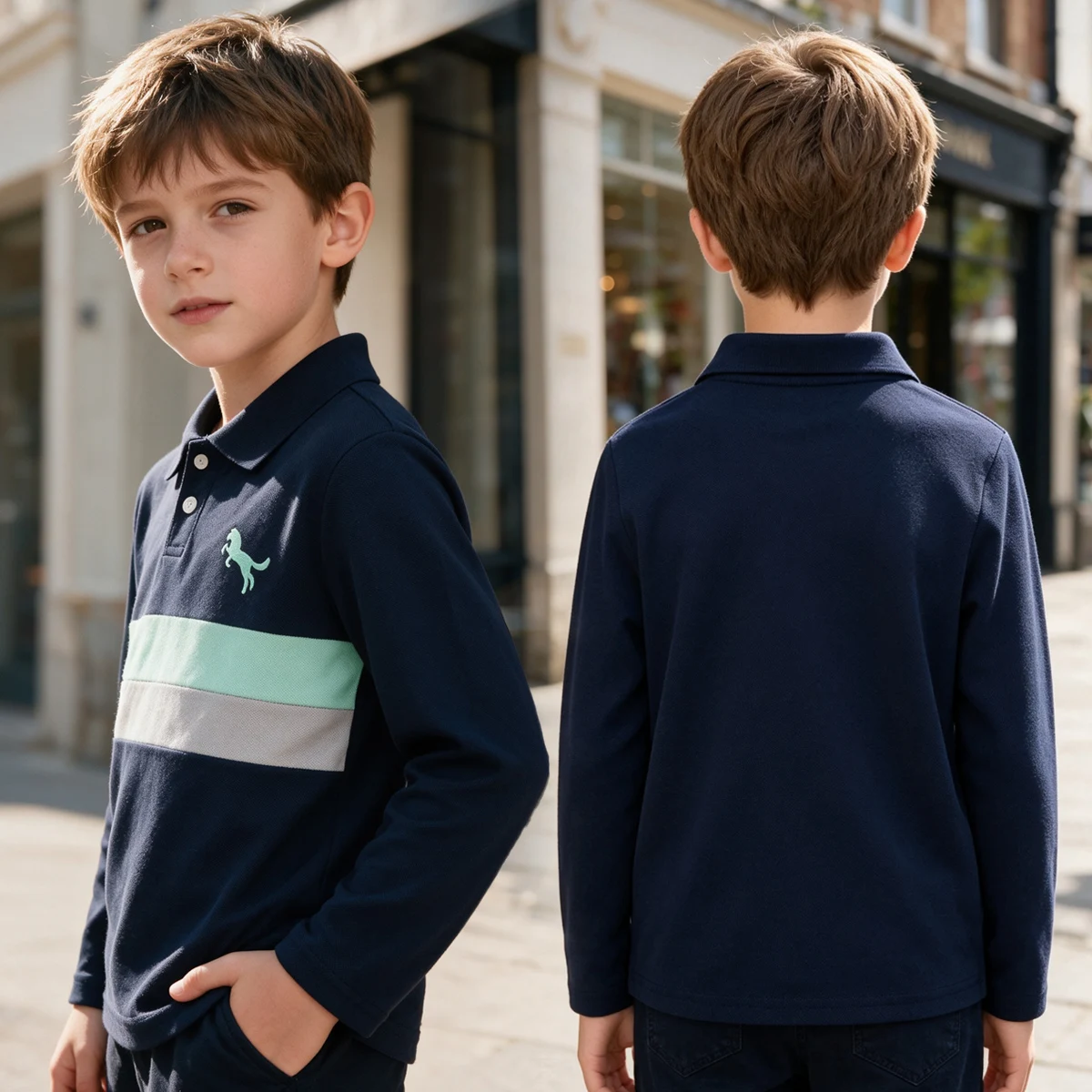 Children's Autumn Color Blocked Striped Fashionable Long Sleeved Polo Shirt Casual Versatile Lapel T-shirt Boys' And Girls' Top