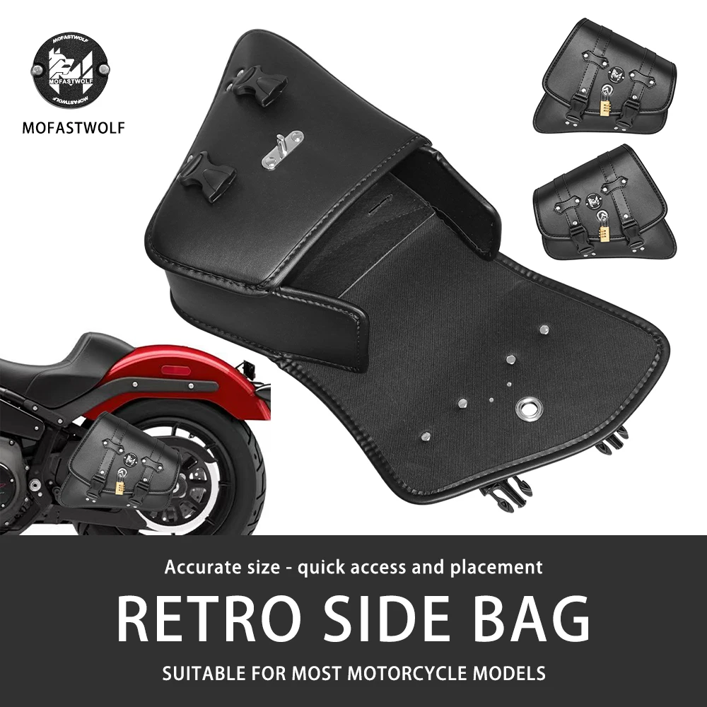 Retro Waterproof Motorcycle Side Bag for Harley Prince Rear Seat Hanging Bag Leather Storage Pouch with Strap