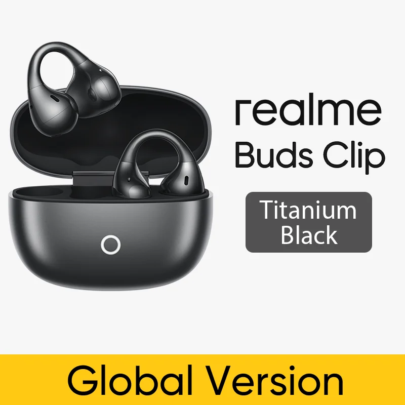 Realme Buds Clip – Cuffie Bluetooth Sportive Open-ear, Titanio Memory, 36h Batteria, AI Translator E ENC, IP55 – Nero