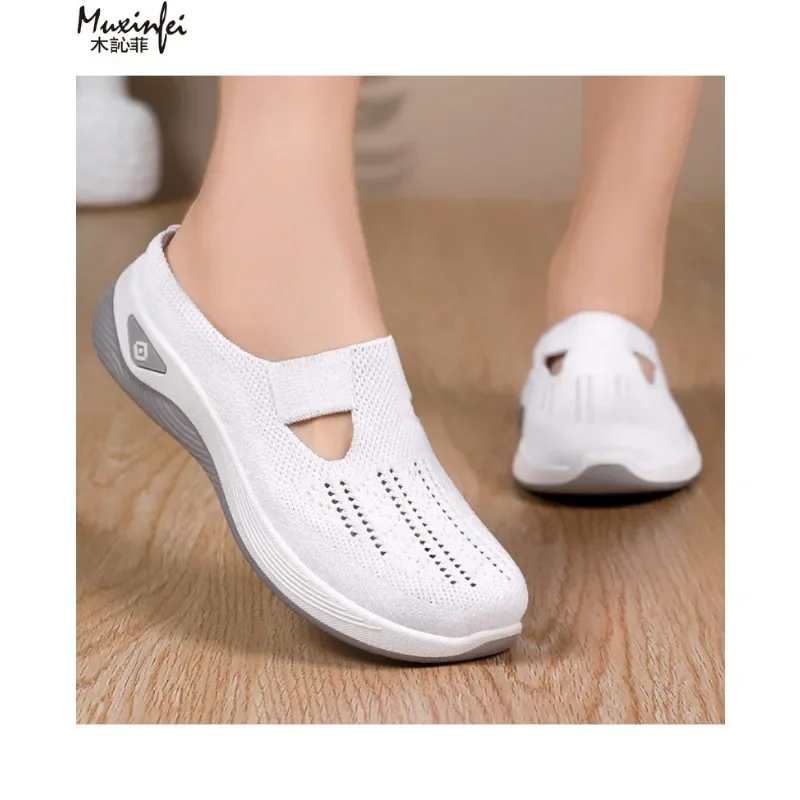Women's Summer Slippers Versatile Casual Shoes Breathable Toe Cap Slippers Lazy Mesh Soft Sole Single Cheap Shoes Clearance