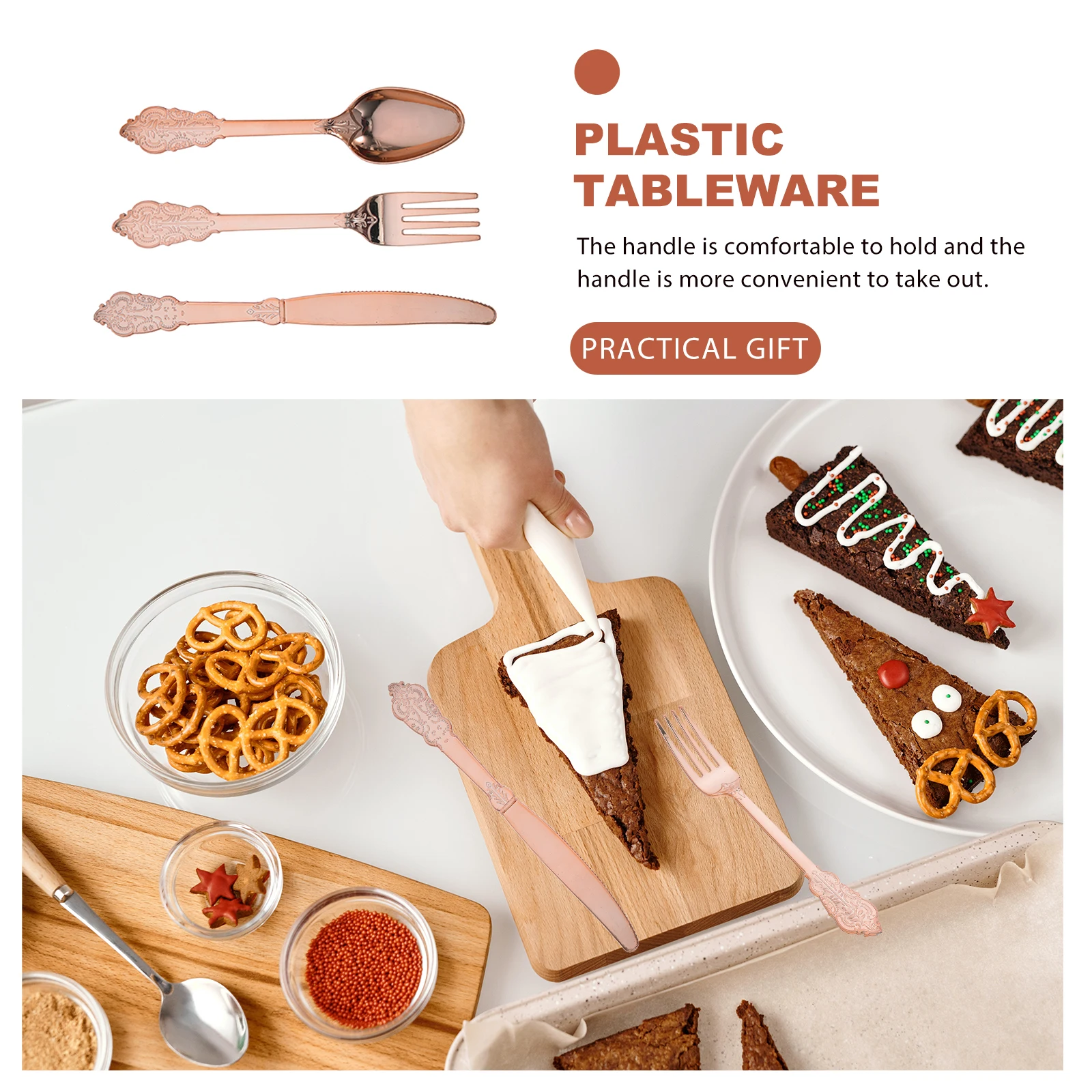 

6Sets Plastic Tableware Gold Disposable Silverware Spoon Fork Cutter Flatware Cake Dessert Serving Picnic Party Essentials